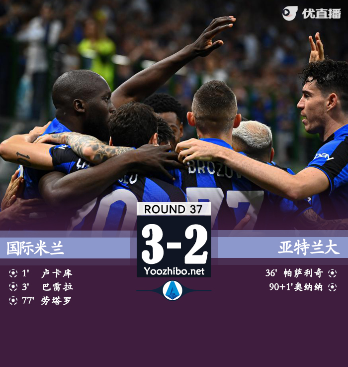 國米3-2亞特蘭大 盧卡庫閃擊勞塔羅傳射