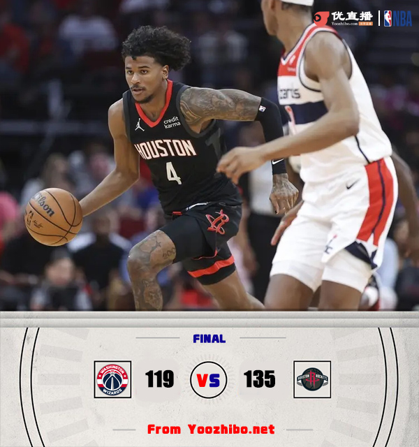 火箭135-119拿下奇才取得4連勝