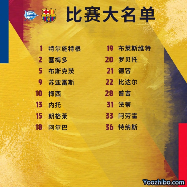 <a href=/zuqiubs/barcelona/ target=_blank class=infotextkey>巴薩</a>收官戰vs阿拉維斯大名單