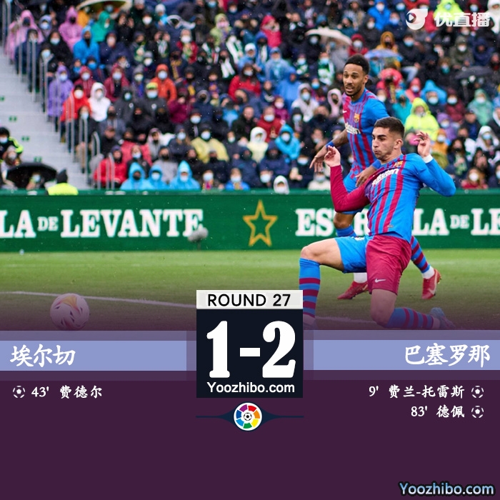 巴塞羅那客場2-1逆轉埃爾切