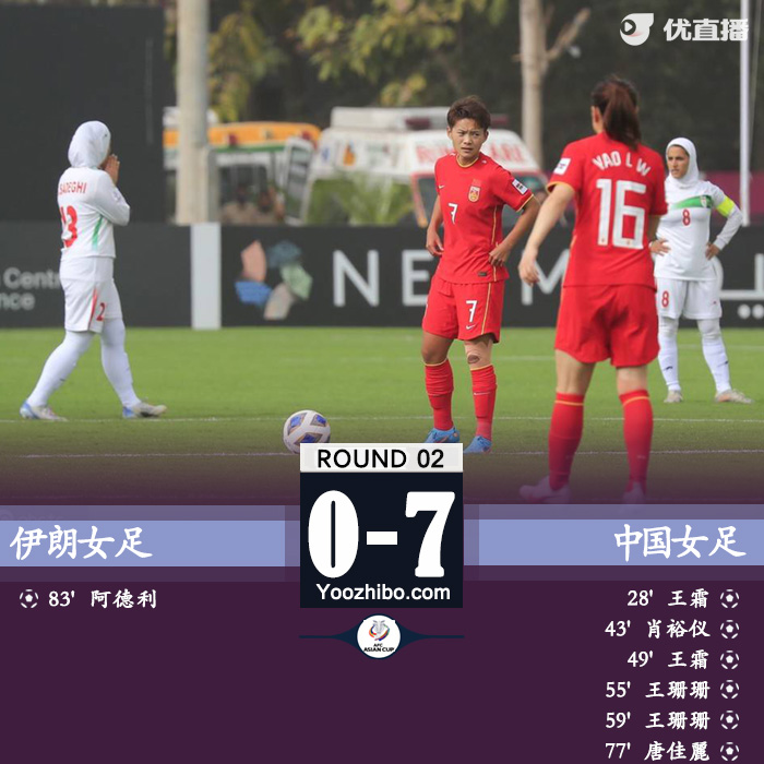 中國女足7-0大勝伊朗女足，