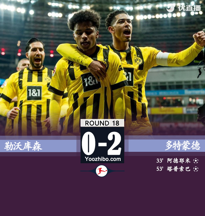 多特客場2-0戰勝勒沃庫森