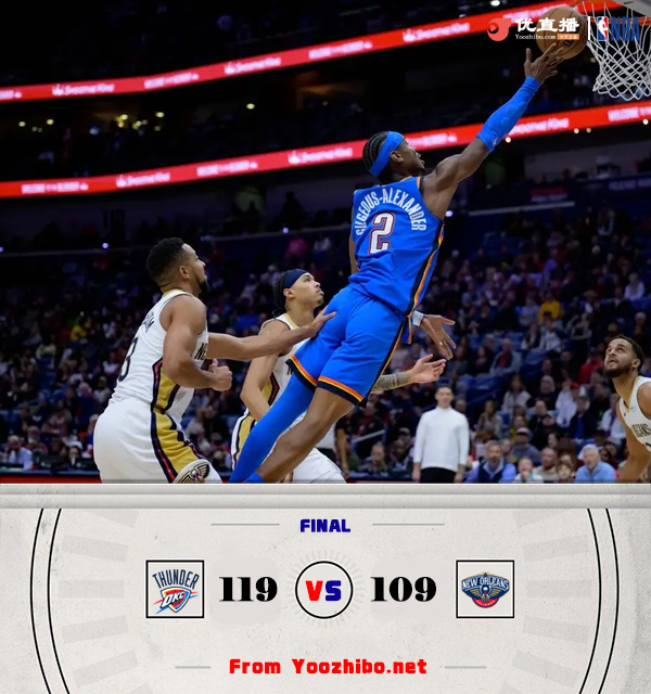 雷霆119-109戰勝鵜鶘 亞歷山大31分 杰威27+6+5 <a href=/mingxingqiuyuan/lanqiubs/124.html target=_blank class=infotextkey>穆雷</a>26+9+5 鶯歌傷退