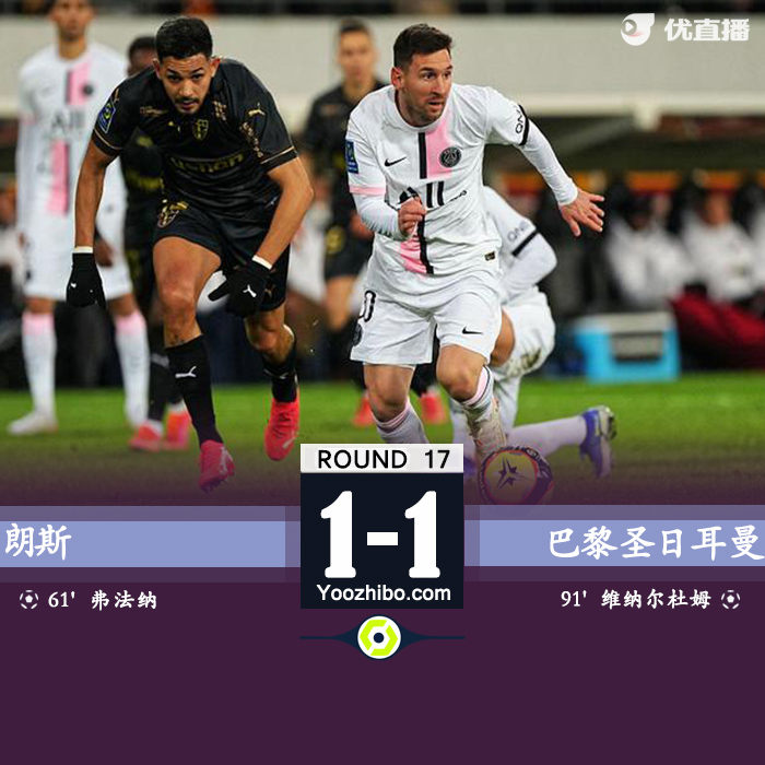 巴黎圣日耳曼客場1-1戰平朗斯