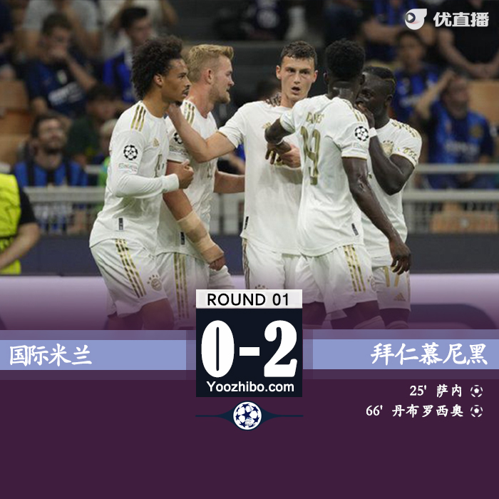 拜仁慕尼黑客場2-0戰勝國際米蘭