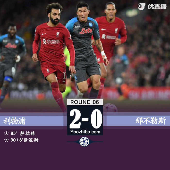 利物浦2-0那不勒斯 薩拉赫破門努涅斯替補建功