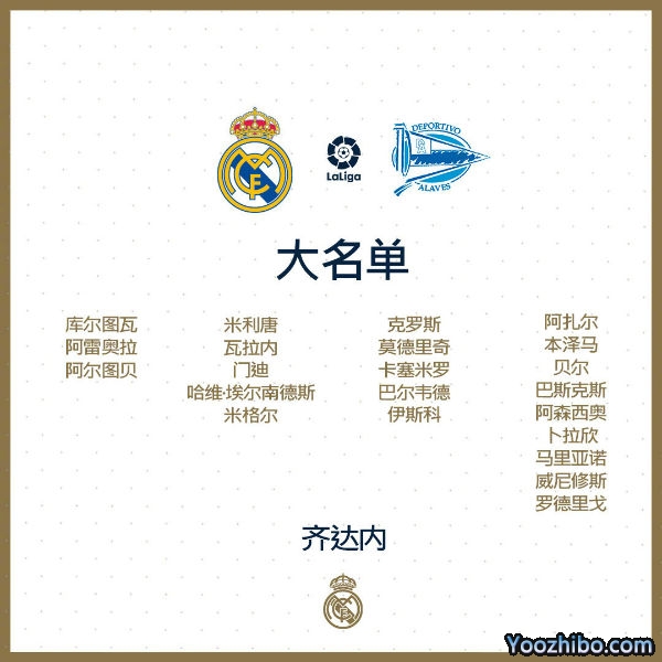 皇馬vs阿拉維斯大名單