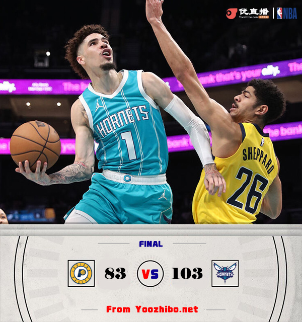 黃蜂103-83終結步行者 鮑爾31+7+6 布蘭登-米勒29+6+6 西卡27分
