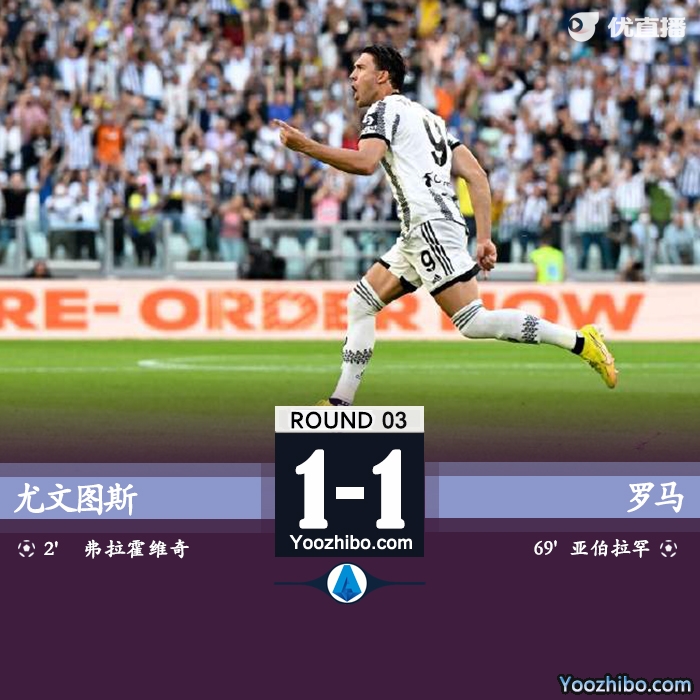 尤文1-1羅馬 弗拉霍維奇任意球破門迪巴拉助攻亞伯拉罕扳平