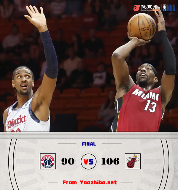 熱火106-90大勝奇才 阿德巴約19+14 米德爾頓16分 維金斯&普爾缺戰