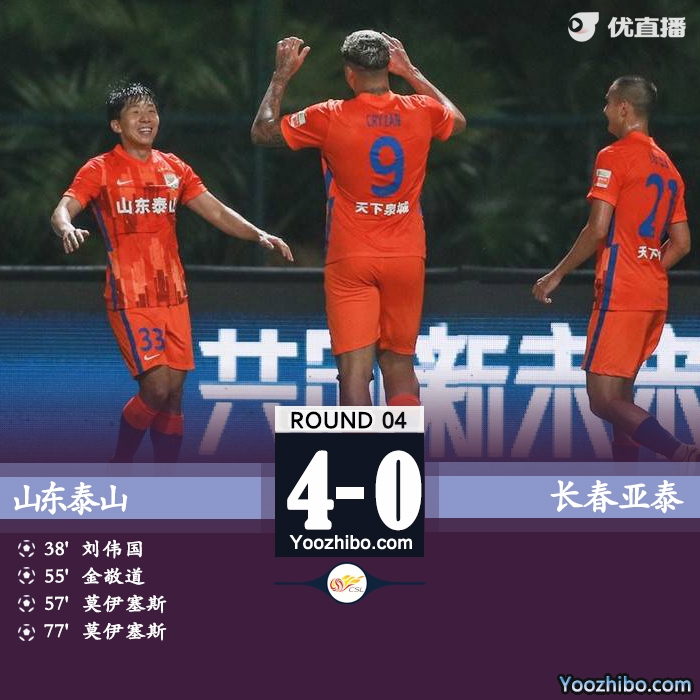 山東泰山4-0大勝長春亞泰