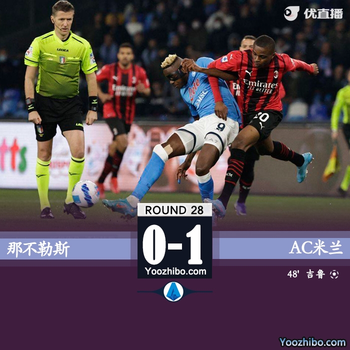 米蘭1-0那不勒斯 吉魯破門后傷退卡拉布里亞助攻