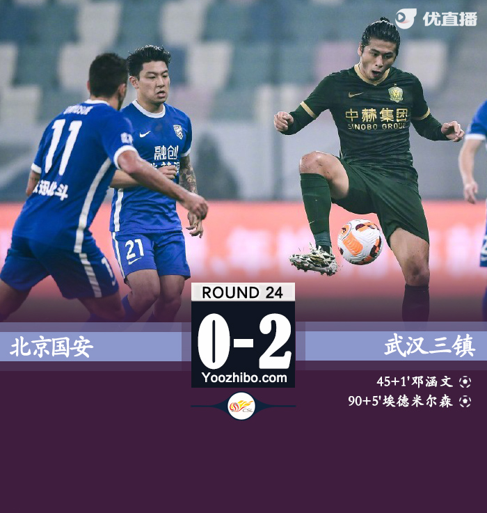 武漢三鎮客場2-0戰勝北京國安