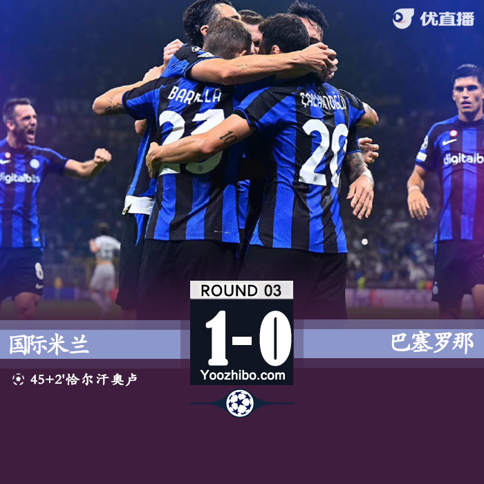 國際米蘭主場1-0戰勝巴塞羅那