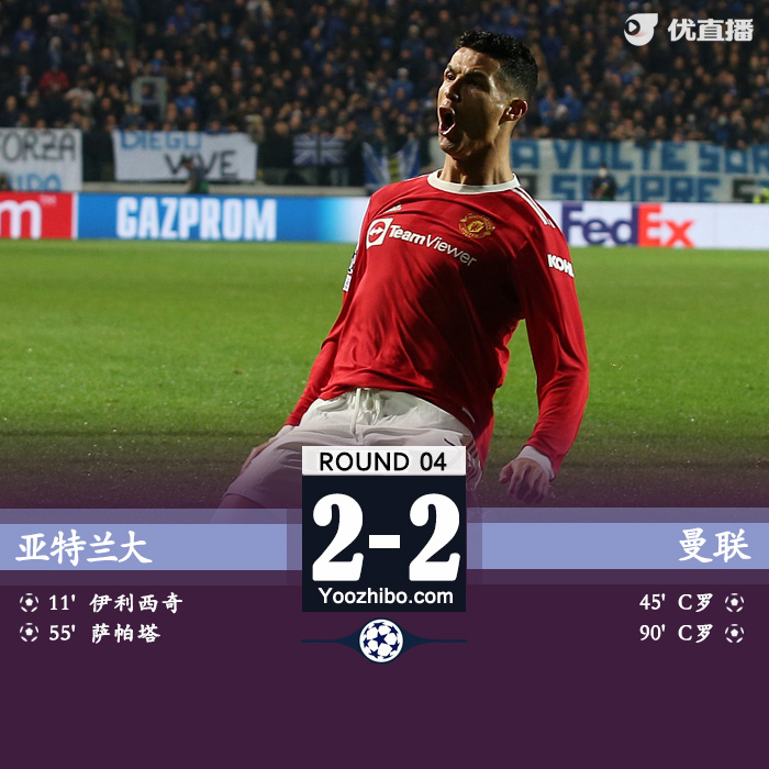 曼聯2-2亞特蘭大 C羅雙響+補時絕平瓦拉內傷退