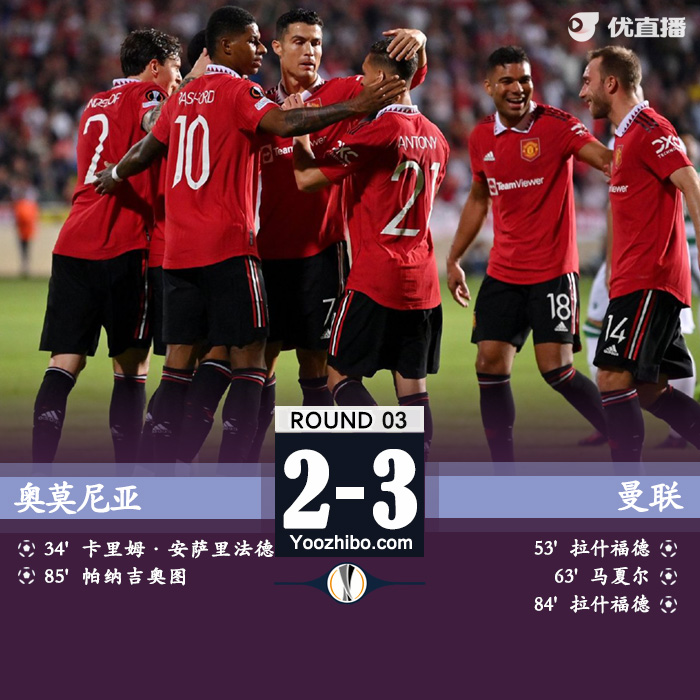 曼聯客場3-2逆轉奧莫尼亞