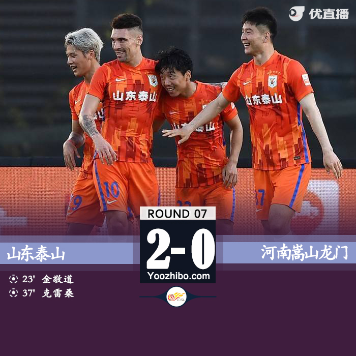 泰山隊2-0擊敗河南嵩山龍門