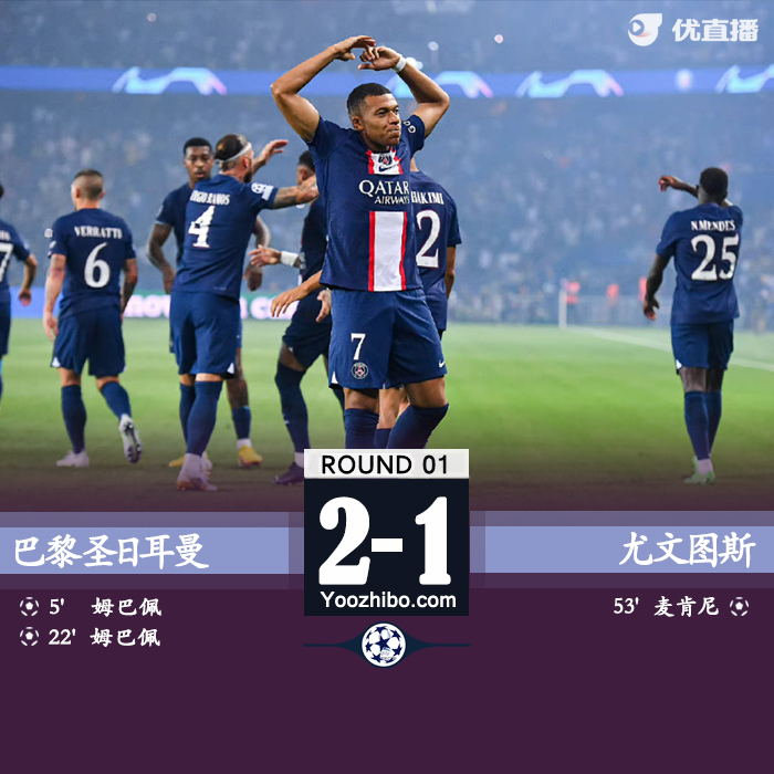 巴黎圣日耳曼主場2-1戰勝尤文圖斯