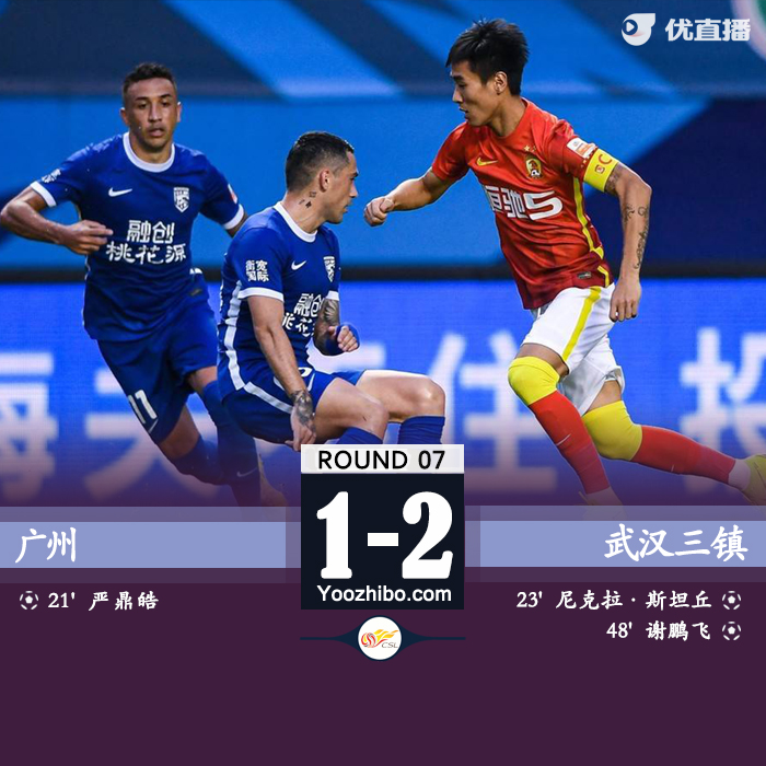 武漢三鎮2-1逆轉廣州