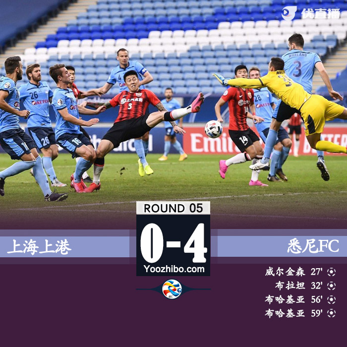 上港0-4不敵悉尼FC
